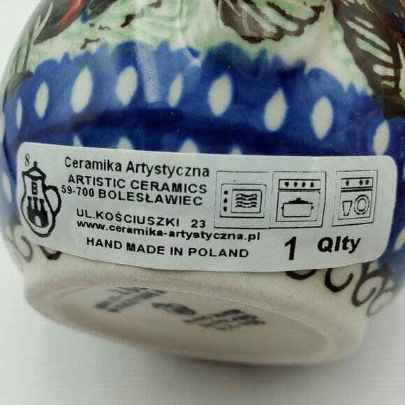 Polish Pottery Rooster Row Creamer Unikat Small Blue & Green Rooster Creamer - Picture 7 of 8